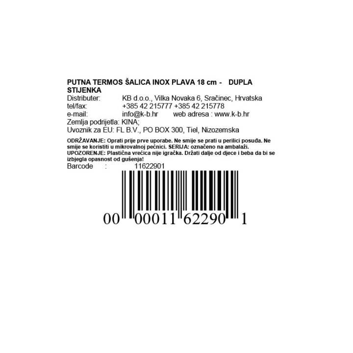 PUTNA TERMOS ŠALICA INOX PLAVA 18 cm -  DUPLA STIJENKA