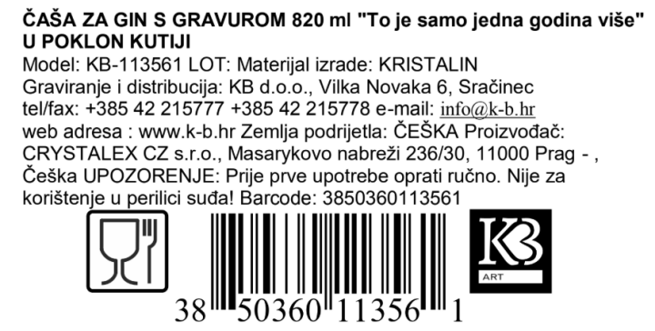 ČAŠA ZA GIN S GRAVUROM 820 ml 