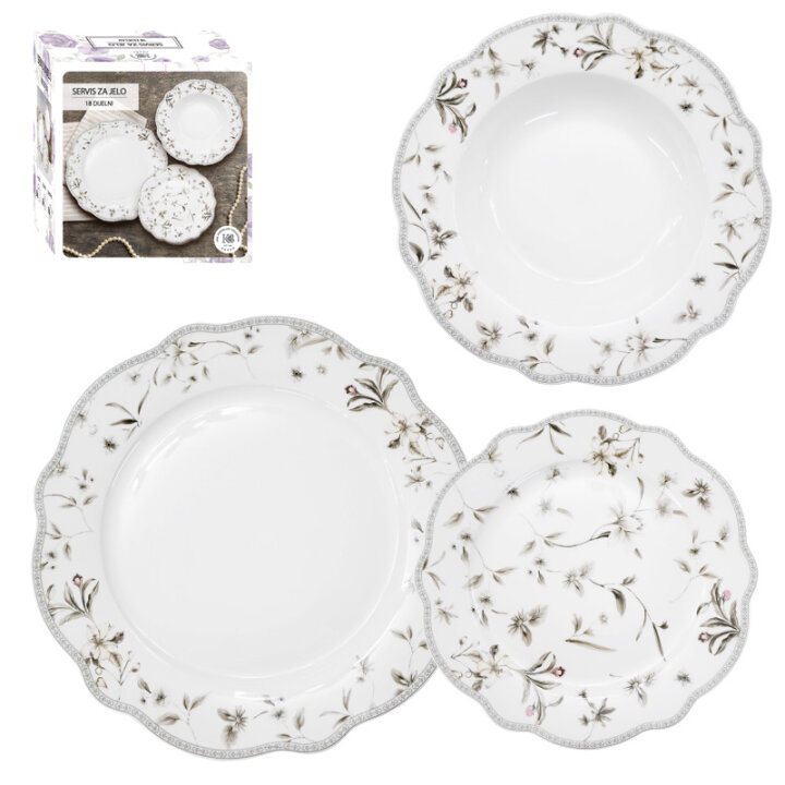 SERVIS ZA JELO 18 DIJELNI PORCULAN NEW BONE C. DEKORIRANI - FLORAL GRACE