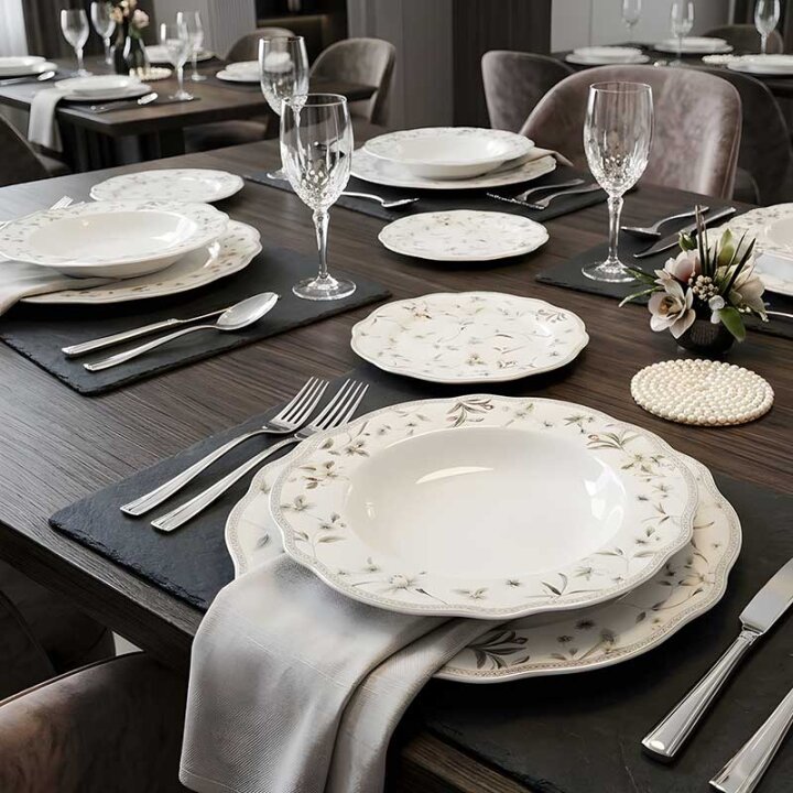 SERVIS ZA JELO 18 DIJELNI PORCULAN NEW BONE C. DEKORIRANI - FLORAL GRACE