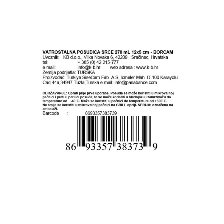 VATROSTALNA POSUDICA SRCE 270 mL 12x5 cm - BORCAM