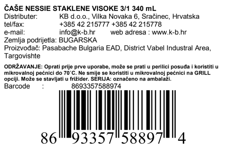 ČAŠE NESSIE STAKLENE VISOKE 3/1 340 mL