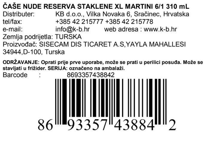 ČAŠE NUDE RESERVA STAKLENE XL MARTINI 6/1 310 mL