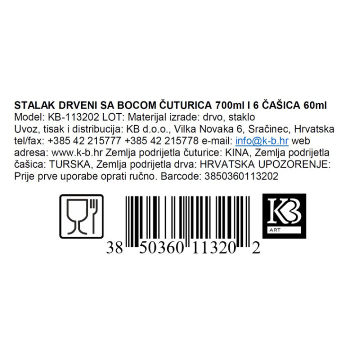 STALAK DRVENI SA BOCOM ČUTURICA 700ml I 6 ČAŠICA 60ml