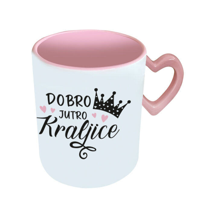 ŠALICA KERAMIČKA S TISKOM SA DRŠKOM SRCE 300ml Dobro jutro kraljice