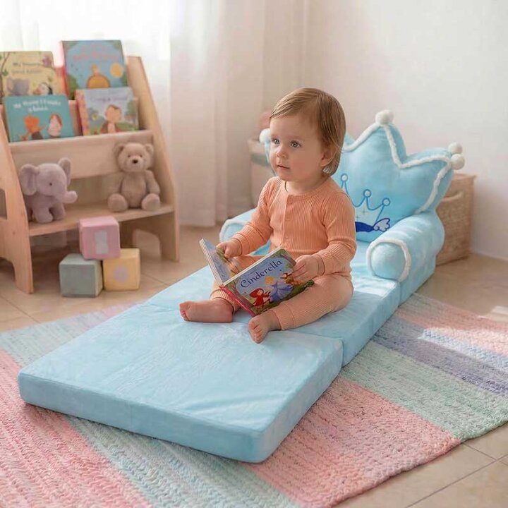 FOTELJA PLIŠANA PREKLOPNA - KRUNA PLAVA 50x50x40/115 cm