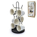 SET 6 ŠALICA 230 ml PORCULAN NA METALNOM STALKU 37,5 cm BIJELO/PLAVE