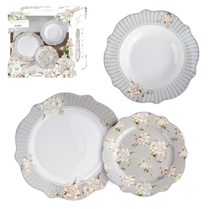 SERVIS ZA JELO CHAMPAGNE BLOSSOM 18 DIJELNI PORCULAN NEW BONE C. - VALOVITI RUB