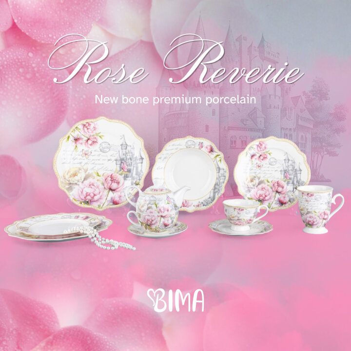 SERVIS ZA JELO ROSE REVERIE 18 DIJELNI PORCULAN NEW BONE C. - VALOVITI RUB
