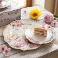 SET ZA KOLAČE ROSE REVERIE 7 DIJELNI PORCULAN NEW BONE C. - VALOVITI RUB