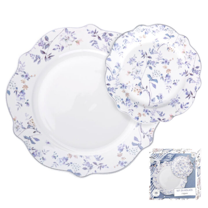 SET ZA KOLAČE LILAC HARMONY 7 DIJELNI PORCULAN NEW BONE C. - VALOVITI RUB