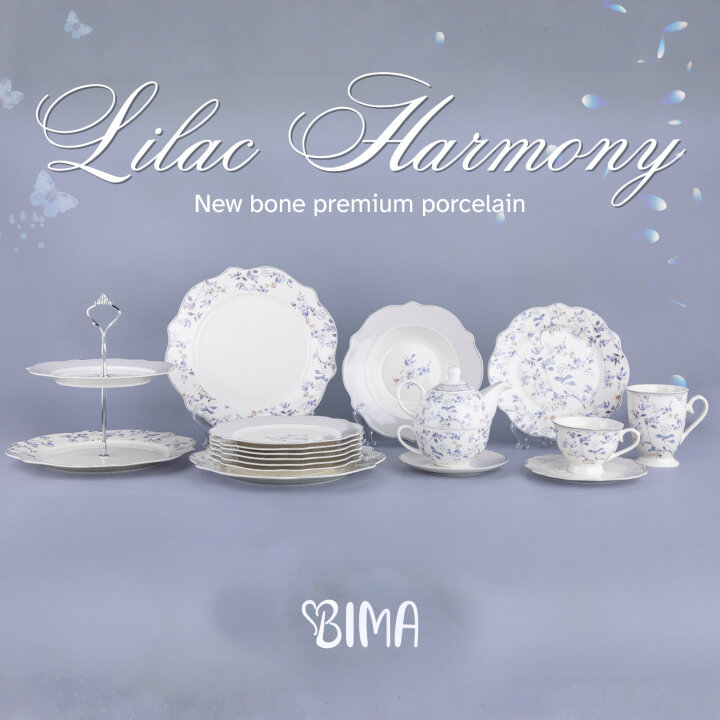 SET ZA KOLAČE LILAC HARMONY 7 DIJELNI PORCULAN NEW BONE C. - VALOVITI RUB