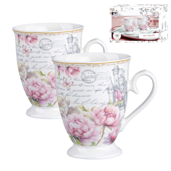 ŠALICE DEKORIRANE ROSE REVERIE 2/1 PORCULAN NEW BONE C. 340 mL