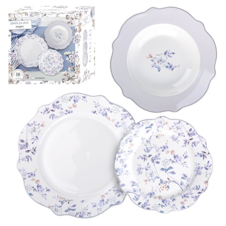 SERVIS ZA JELO LILAC HARMONY 18 DIJELNI PORCULAN NEW BONE C. - VALOVITI RUB