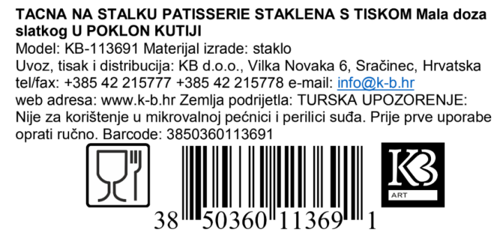 TACNA NA STALKU PATISSERIE STAKLENA S TISKOM Mala doza slatkog U POKLON KUTIJI