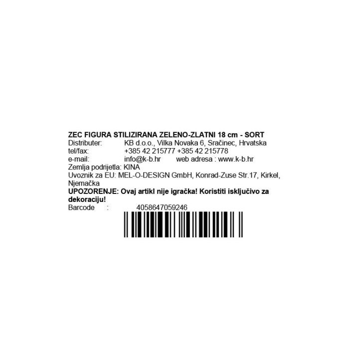 ZEC FIGURA STILIZIRANA ZELENO-ZLATNI 18 cm - SORT