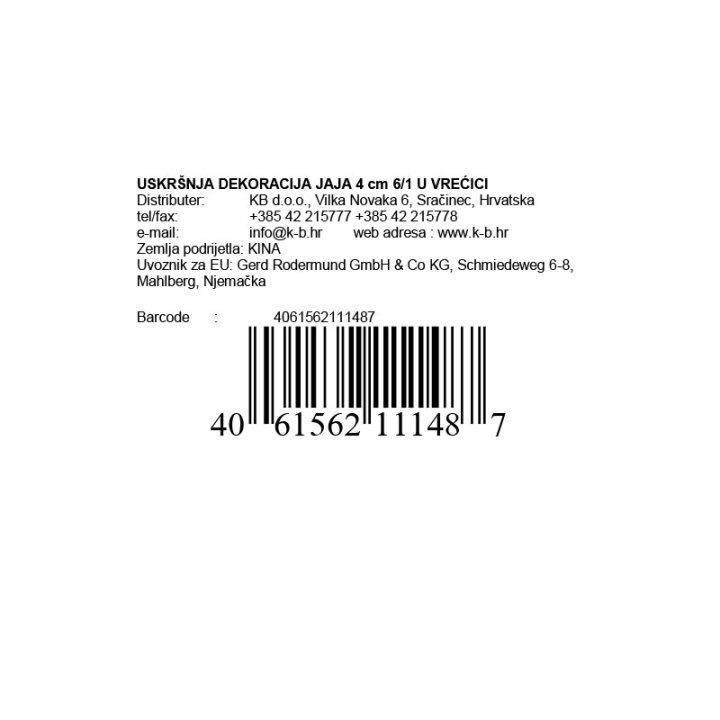 USKRŠNJA DEKORACIJA JAJA 4 cm 6/1 U VREĆICI