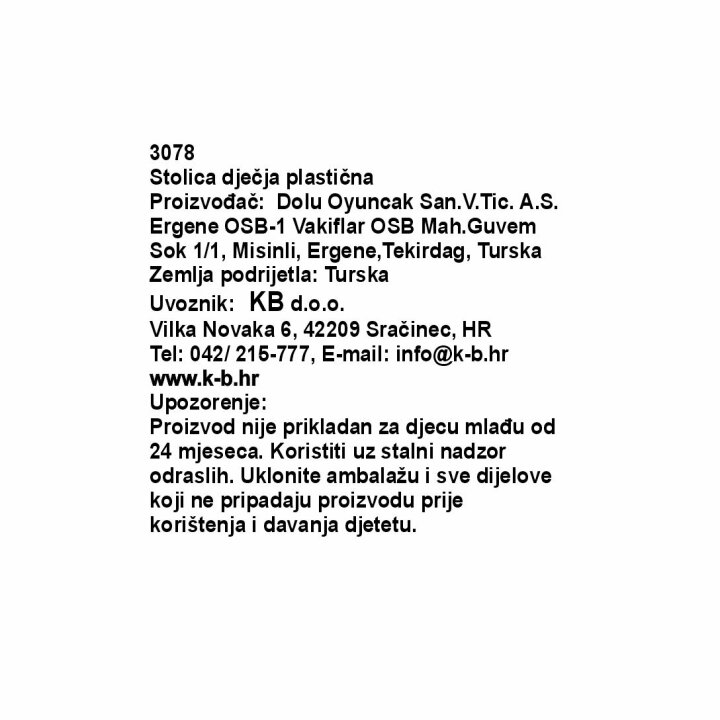 STOLICA DJEČJA PLASTIČNA U BOJI 63x38x43,5 cm SORT