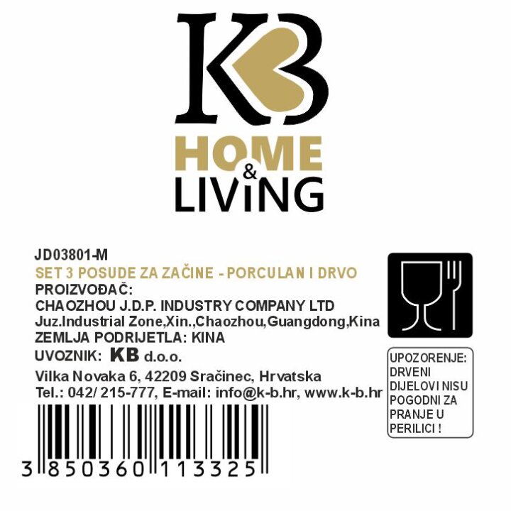 SET 3 POSUDE ZA ZAČINE - PORCULAN I DRVO 34x10,5x14,5 CM PRISMA