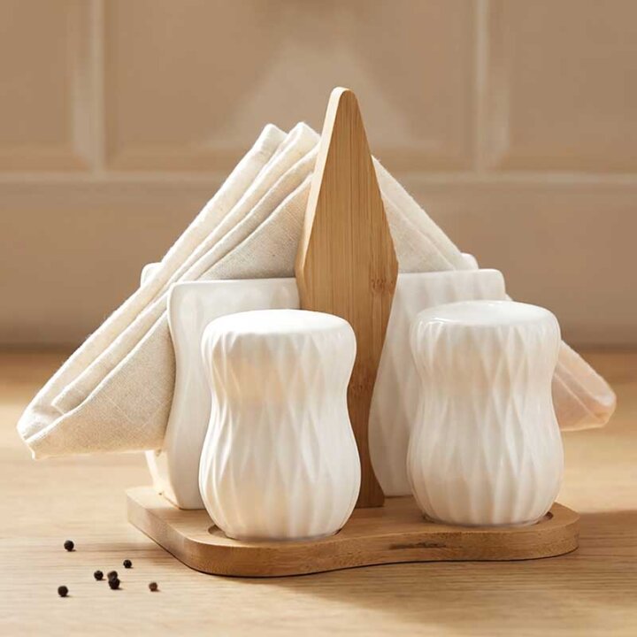 SET ZA SOL, PAPAR I SALVETE - PORCULAN I DRVO 13,2x12,5x15 CM LINEA
