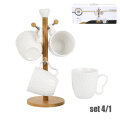 SET 4 ŠALICE NA STALKU 300 mL - PORCULAN I DRVO 18x18x31 CM PRISMA
