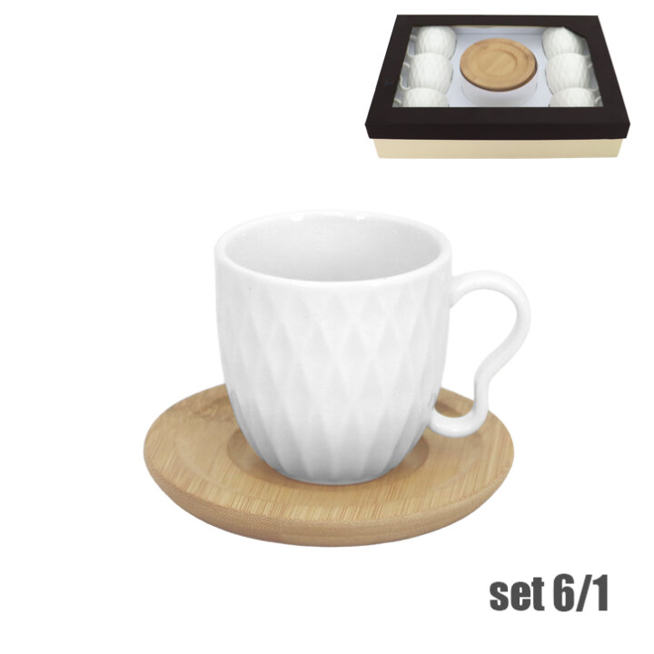 SET 6 ŠALICA PORCULAN I DRVO 90 mL PRISMA