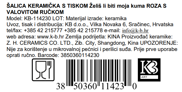 ŠALICA KERAMIČKA S TISKOM Želiš li biti moja kuma ROZA S VALOVITOM RUČKOM