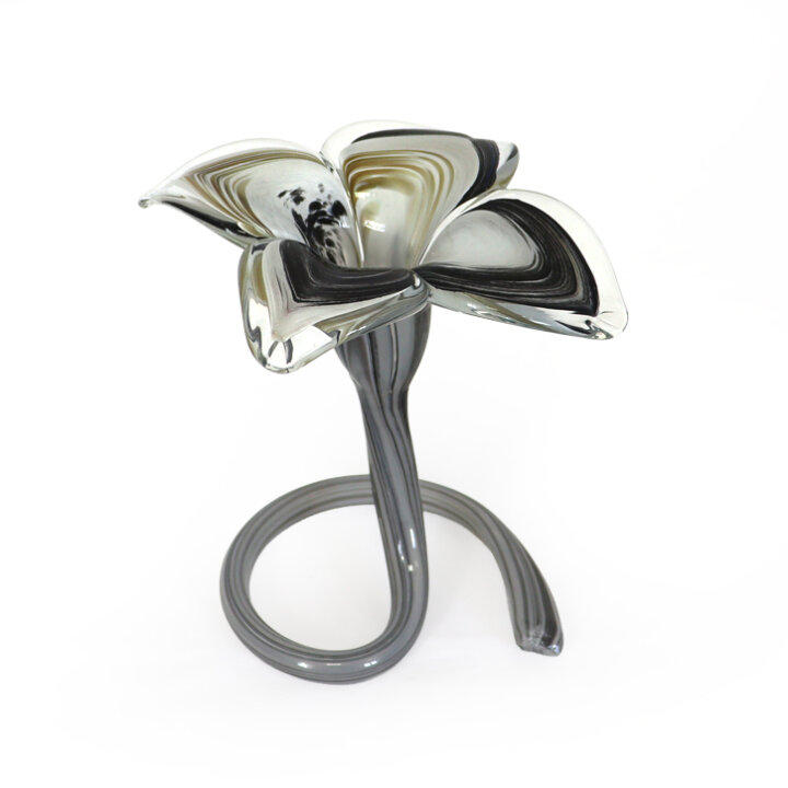 SVIJEĆNJAK-VAZA CVIJET MURANO TEHNIKA 17 CM BIJELO-CRNI