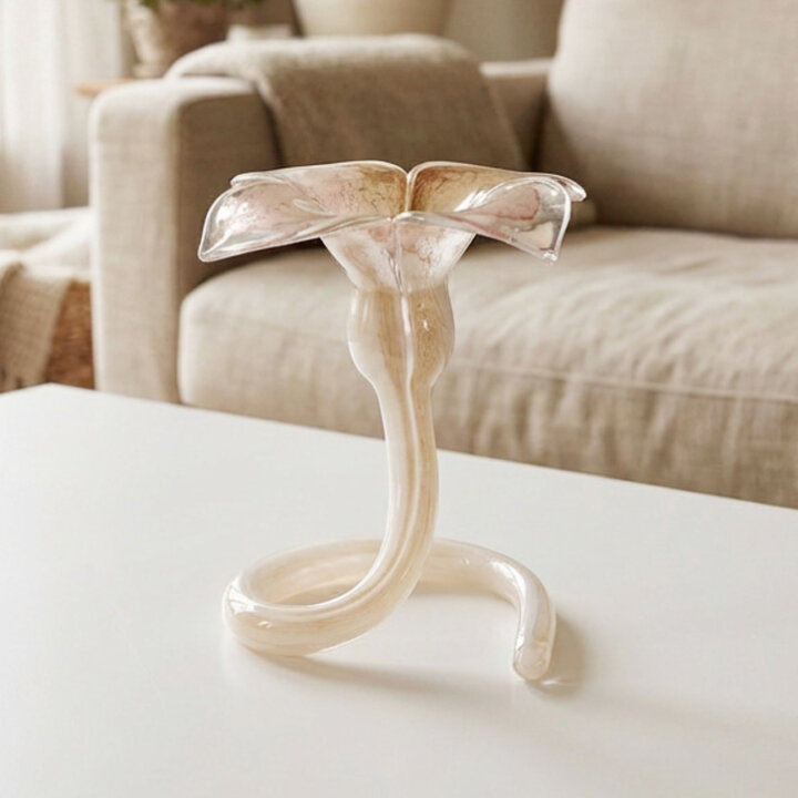 SVIJEĆNJAK-VAZA CVIJET MURANO TEHNIKA 17 CM JANTARNI