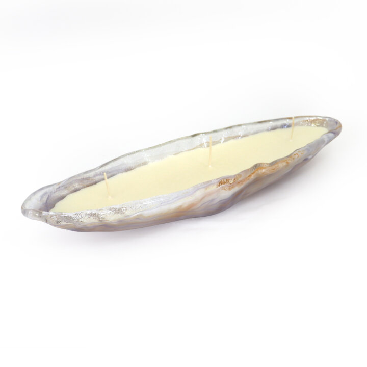 SVIJEĆA U OVALNOJ POSUDI MURANO TEHNIKA 48x12 CM JANTARNA
