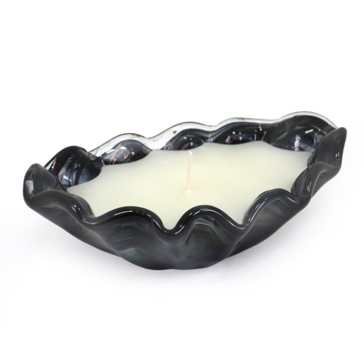 SVIJEĆNJAK BRODIĆ STAKLENI SA SVIJEĆOM MURANO TEHNIKA 26,5x16 CM CRNI