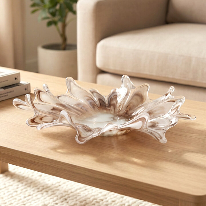 ZDJELA SPLASH STAKLENA MURANO TEHNIKA 41 CM BIJELO-SMEĐA