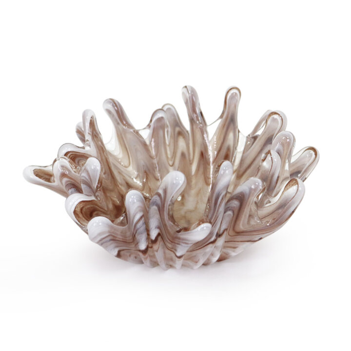 ZDJELA SPLASH STAKLENA MURANO TEHNIKA 25x9 CM BIJELO-SMEĐA