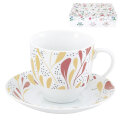 ŠALICE ZA KAVU 6/1 PORCULAN 180 mL - KREM-BORDO LISTOVI