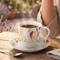 ŠALICE ZA KAVU 6/1 PORCULAN 180 mL - KREM-BORDO LISTOVI
