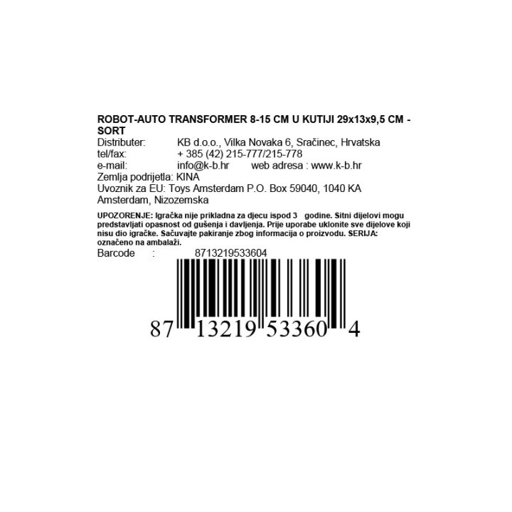 ROBOT-AUTO TRANSFORMER 8-15 CM U KUTIJI 29x13x9,5 CM - SORT
