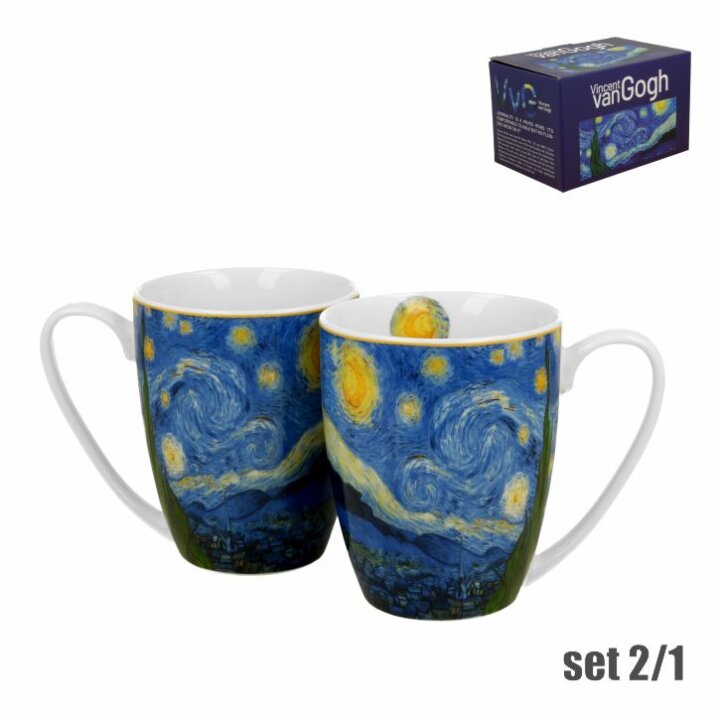 ŠALICE ZA KAVU PORCULANSKE 2/1 360 ML U POKLON KUTIJI - STARRY NIGHT V. VAN GOGH