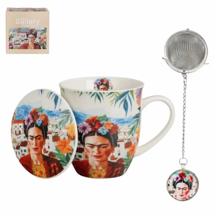 ŠALICA PORCULANSKA S INFUZOROM 400 mL - MEXICAN ART - RED