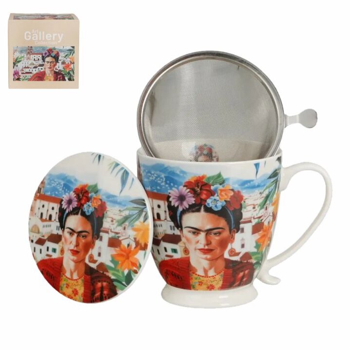 ŠALICA PORCULANSKA S INFUZOROM 480 mL- MEXICAN ART - RED