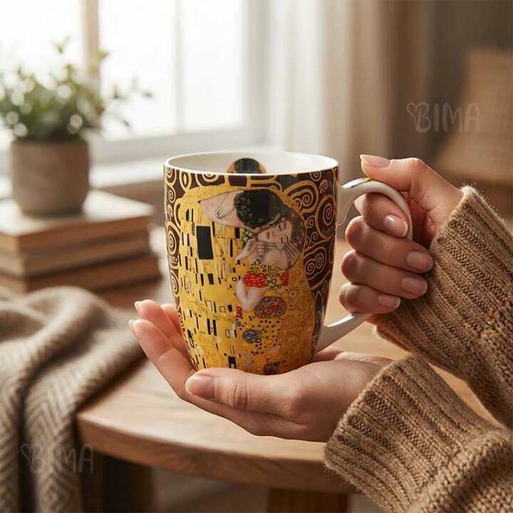 ŠALICA PORCULANSKA 360 mL U POKLON KUTIJI - THE KISS BROWN GUSTAV KLIMT