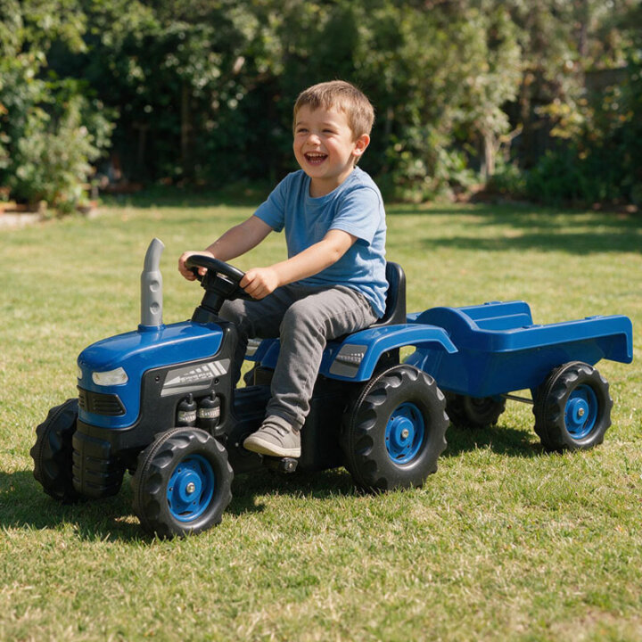 TRAKTOR NA PEDALE S PRIKOLICOM PLAVI 52x143x45 cm