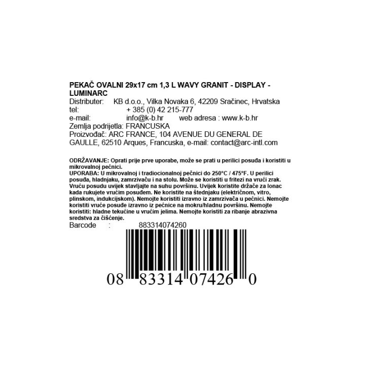 PEKAČ OVALNI 29x17 cm 1,3 L WAVY GRANIT - DISPLAY - LUMINARC