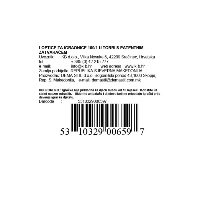 LOPTICE ZA IGRAONICE 100/1 U TORBI S PATENTNIM ZATVARAČEM