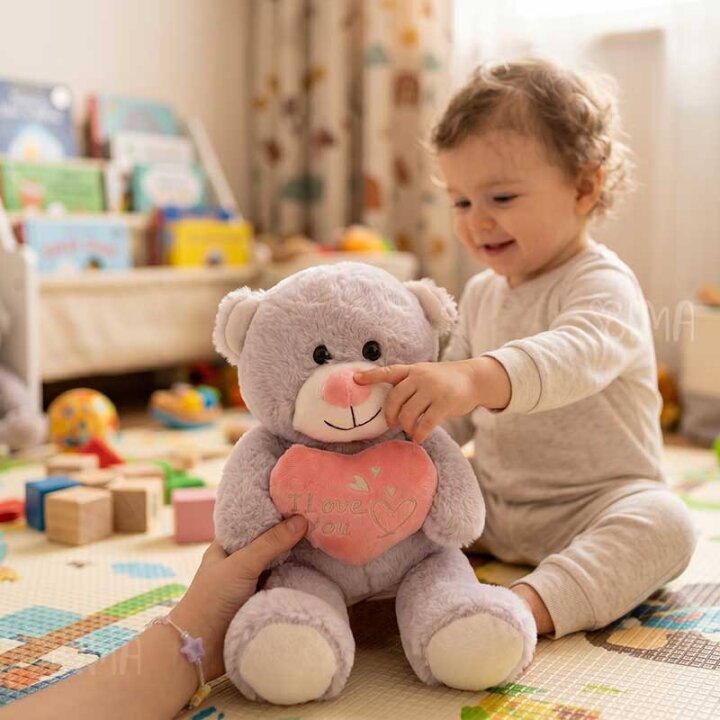 MEDO PLIŠANI SA SRCEM 25 cm - LJUBIČASTI