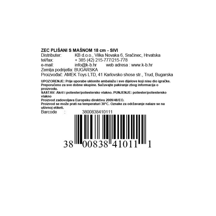 ZEC PLIŠANI S MAŠNOM 18 cm - SIVI