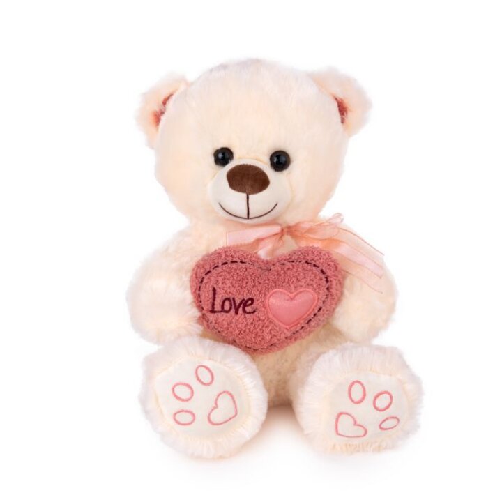 MEDO PLIŠANI SA SRCEM LOVE 30 cm - KREM