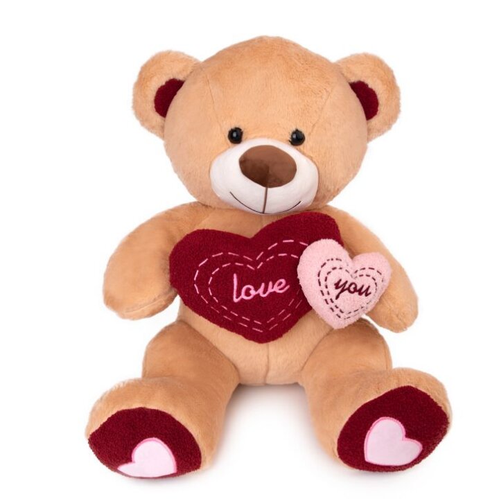 MEDO PLIŠANI S DVA SRCA LOVE YOU 60 cm - BEŽ