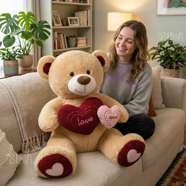 MEDO PLIŠANI S DVA SRCA LOVE YOU 60 cm - BEŽ