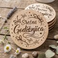 PLOČICA DRVENA fi 9 cm S TISKOM - Sretna godišnjica