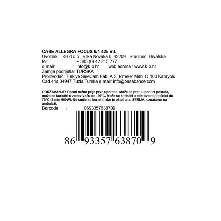 ČAŠE ALLEGRA FOCUS 6/1 425 mL